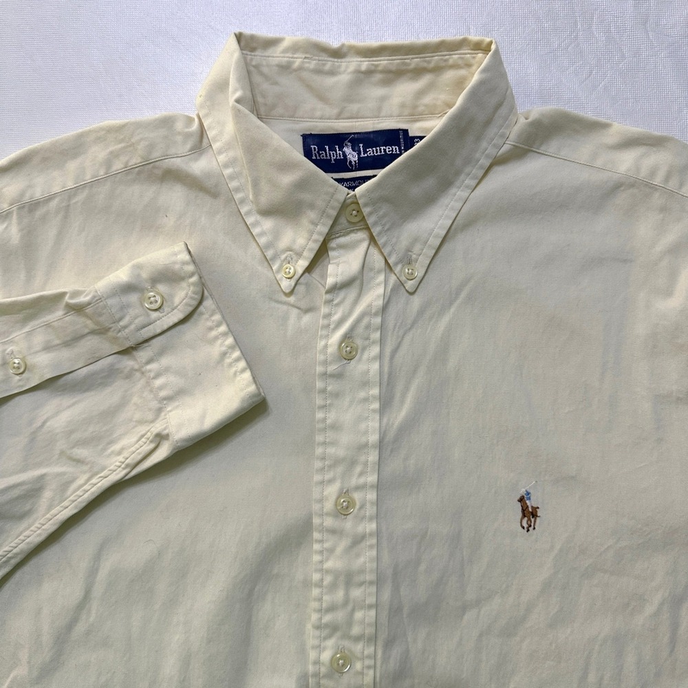 Ralph Lauren Yarmouth Shirt 16.5 33  L XL‎ Yellow Button Down Preppy Old Money